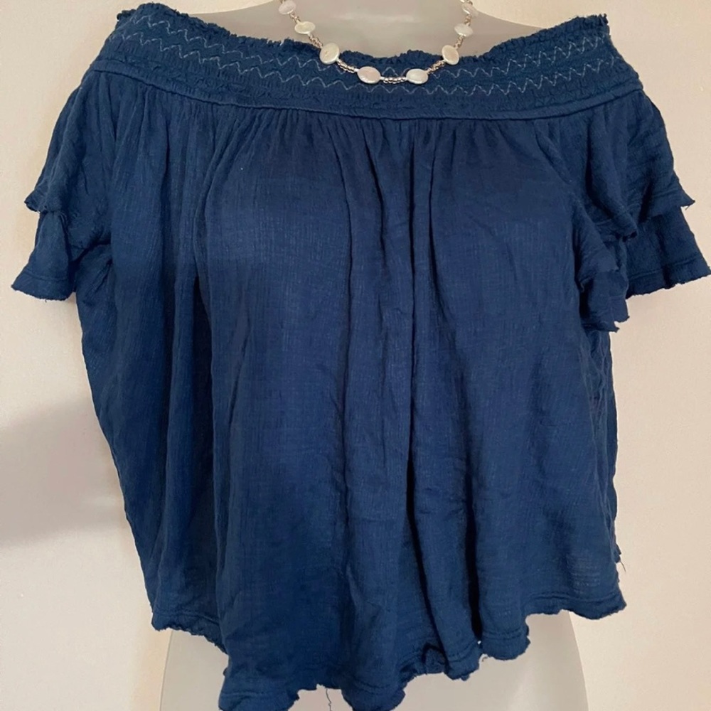 Free People Ocean Blue Peasant Top Off Shoulder M